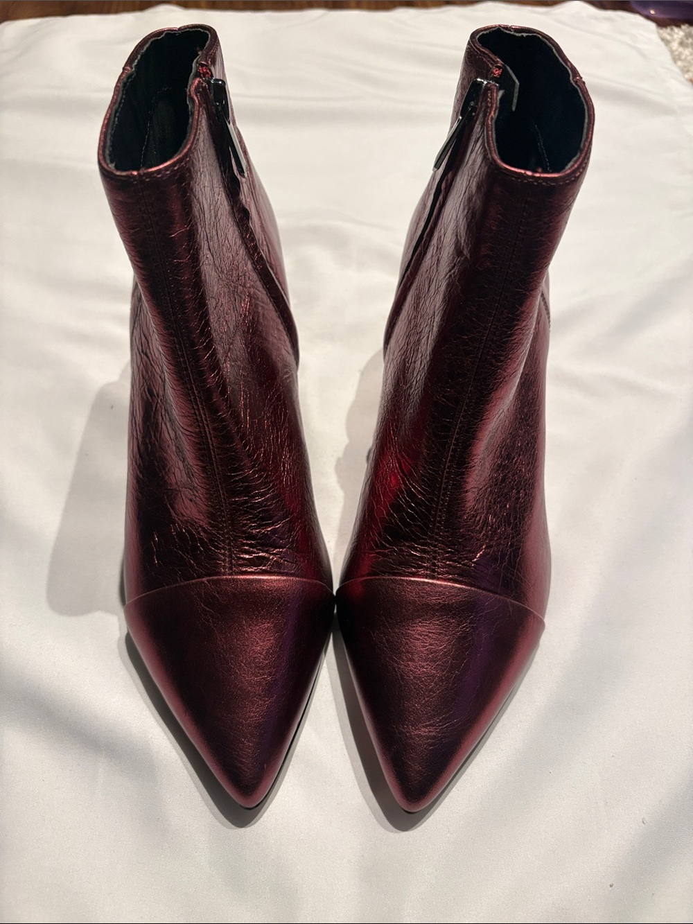 Sam Edelman - Women's Kinsey Metallic Burgundy Pointed-Toe Ankle Boots